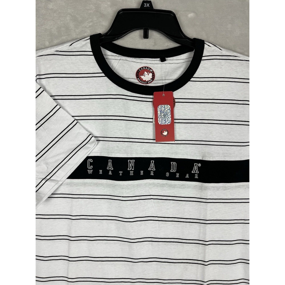 CANADA Weather Gear T-Shirt Mens XL White Striped Logo Casual NWT